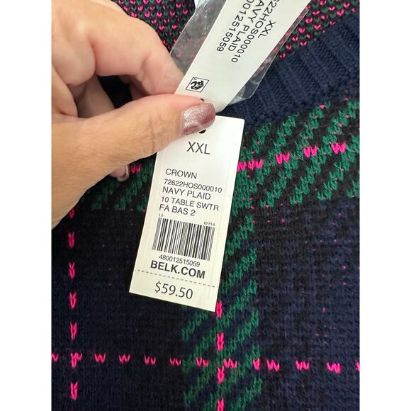 NWT Crown & Ivy Navy Plaid Sweater XXL Rhinestone Academia - Picture 5 of 8
